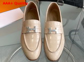 Hermes Paris Loafer in Beige Crocodile Embossed Calfskin Replica
