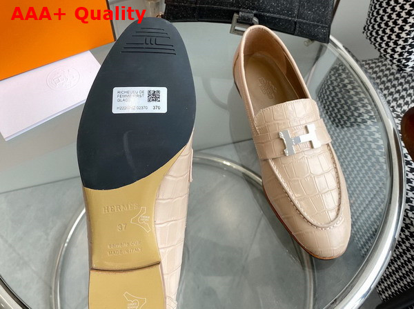 Hermes Paris Loafer in Beige Crocodile Embossed Calfskin Replica