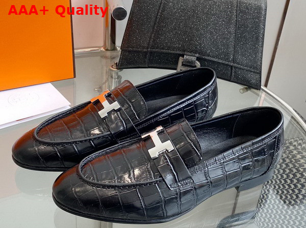 Hermes Paris Loafer in Black Crocodile Embossed Calfskin Replica