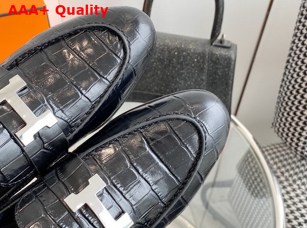 Hermes Paris Loafer in Black Crocodile Embossed Calfskin Replica