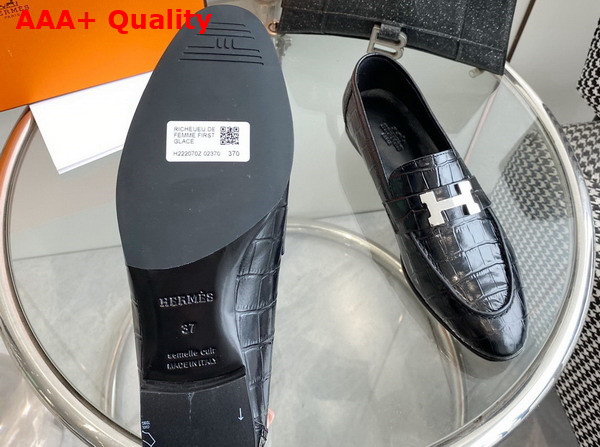 Hermes Paris Loafer in Black Crocodile Embossed Calfskin Replica