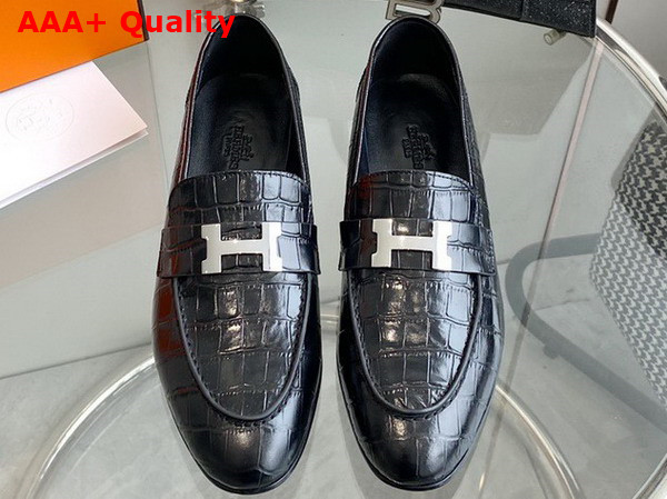 Hermes Paris Loafer in Black Crocodile Embossed Calfskin Replica