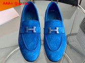 Hermes Paris Loafer in Blue Suede Goatskin Replica