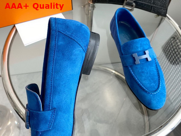 Hermes Paris Loafer in Blue Suede Goatskin Replica