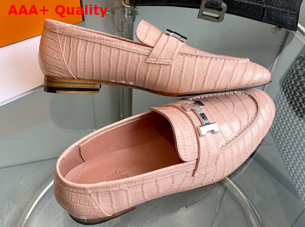 Hermes Paris Loafer in Light Pink Crocodile Embossed Calfskin Replica