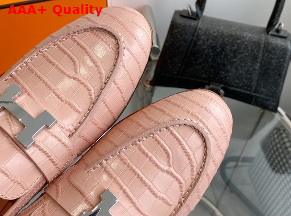 Hermes Paris Loafer in Light Pink Crocodile Embossed Calfskin Replica