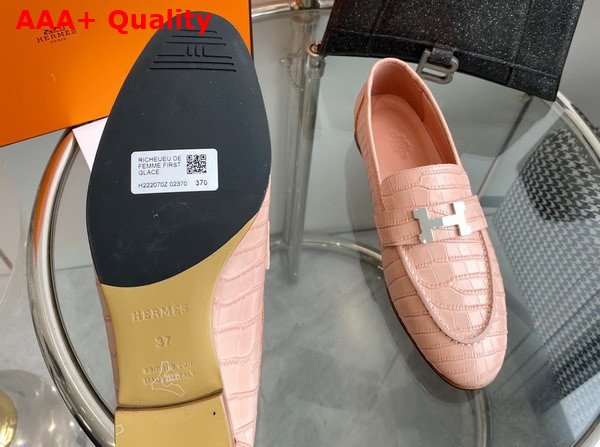 Hermes Paris Loafer in Light Pink Crocodile Embossed Calfskin Replica