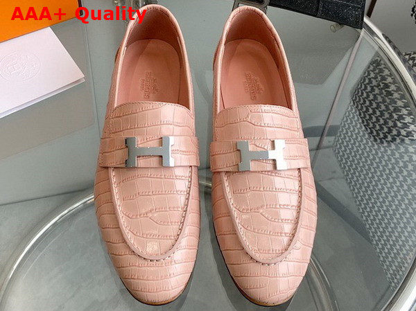 Hermes Paris Loafer in Light Pink Crocodile Embossed Calfskin Replica