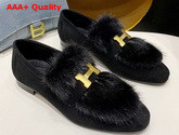 Hermes Paris Loafer in Noir Suede Goatskin and Mink with Permabrass Plated H Detail Replica