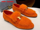 Hermes Paris Loafer in Orange Suede Goatskin and Mink with Permabrass Plated H Detail Replica