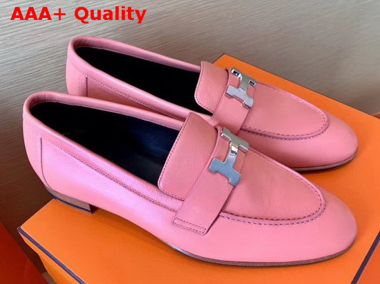 Hermes Paris Loafer in Pink Goatskin with Palladium Plated H Details Replica