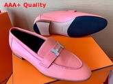 Hermes Paris Loafer in Pink Goatskin with Palladium Plated H Details Replica