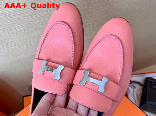 Hermes Paris Loafer in Pink Goatskin with Palladium Plated H Details Replica