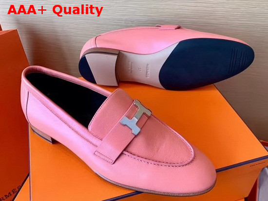Hermes Paris Loafer in Pink Goatskin with Palladium Plated H Details Replica