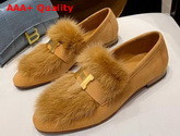 Hermes Paris Loafer in Suede Goatskin and Mink with Permabrass Plated H Detail Marron Havane Replica