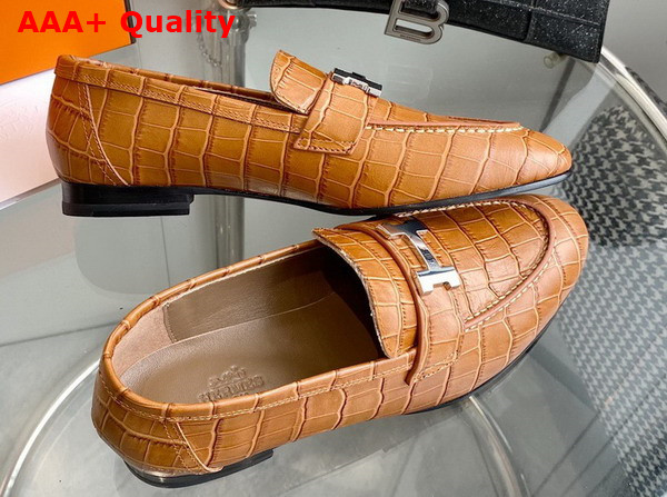 Hermes Paris Loafer in Tan Crocodile Embossed Calfskin Replica