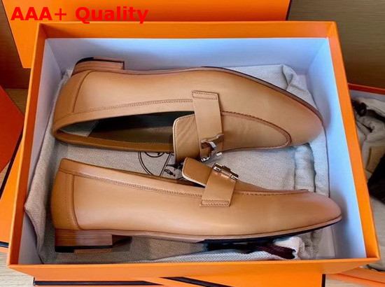 Hermes Paris Loafer in Tan Goatskin with Palladium Plated H Details Replica