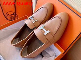 Hermes Paris Loafer in Tan Goatskin with Palladium Plated H Details Replica