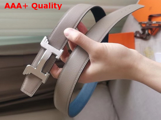 Hermes Pegase Belt Buckle and Reversible Leather Strap 32mm Epsom Calfskin Grey and Blue Replica