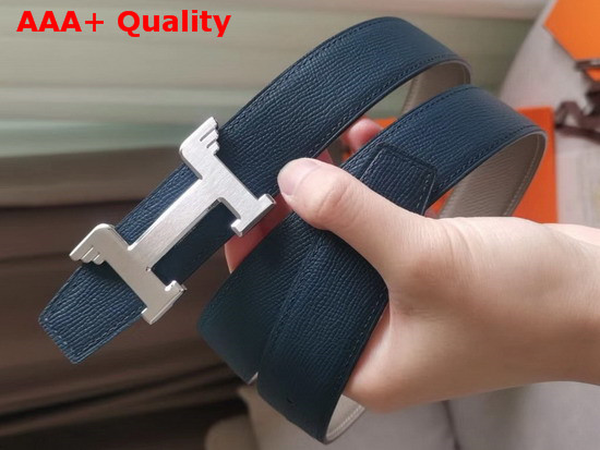 Hermes Pegase Belt Buckle and Reversible Leather Strap 32mm Epsom Calfskin Grey and Blue Replica