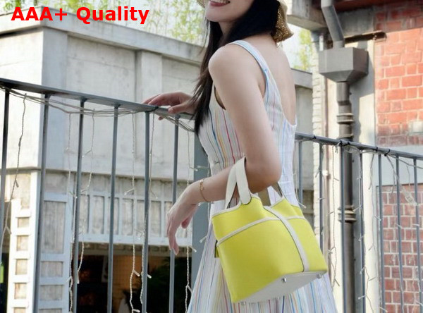 Hermes Picotin Cargo 18 Bag in Neon Yellow Canvas and Calfskin Replica