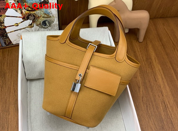 Hermes Picotin Cargo 18 Bag in Sesame Canvas and Calfskin Replica