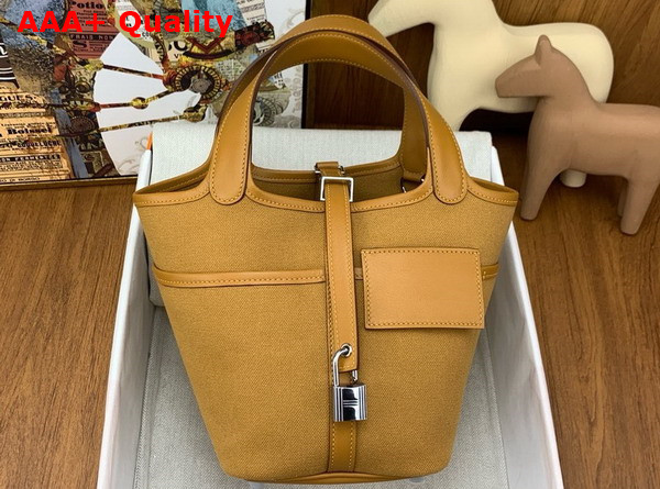 Hermes Picotin Cargo 18 Bag in Sesame Canvas and Calfskin Replica