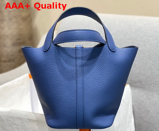 Hermes Picotin Lock 18 Bag in Blue Taurillon Clemence Leather with Palladium Plated Kely Lock Closure Replica