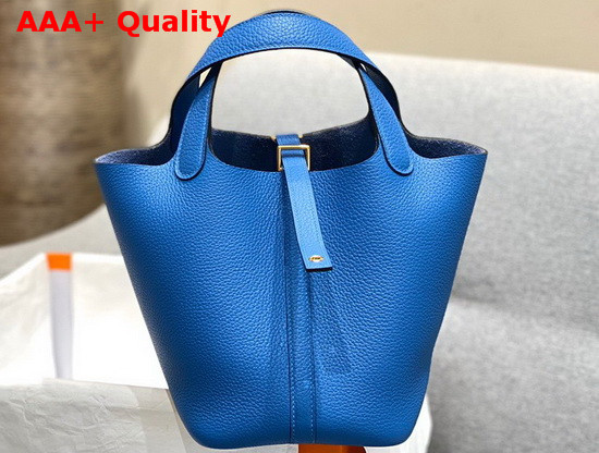 Hermes Picotin Lock 18 Bag in Bright Blue Taurillon Clemence Leather with Palladium Plated Kely Lock Closure Replica