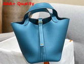 Hermes Picotin Lock 18 Bag in Light Blue Taurillon Clemence Leather with Palladium Plated Kely Lock Closure Replica