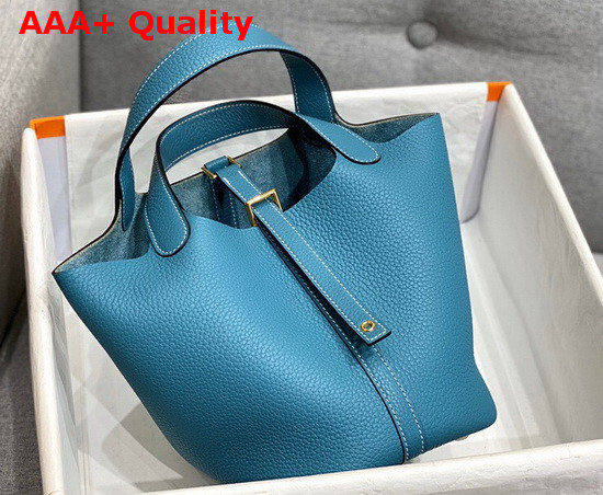 Hermes Picotin Lock 18 Bag in Light Blue Taurillon Clemence Leather with Palladium Plated Kely Lock Closure Replica