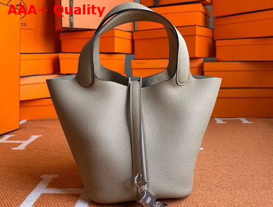 Hermes Picotin Lock 18 Bag in Light Gray Taurillon Clemence Leather Replica