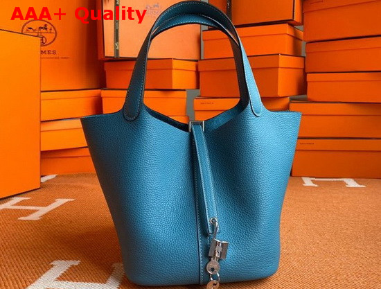Hermes Picotin Lock 18 Bag in Mid Blue Taurillon Clemence Leather Replica