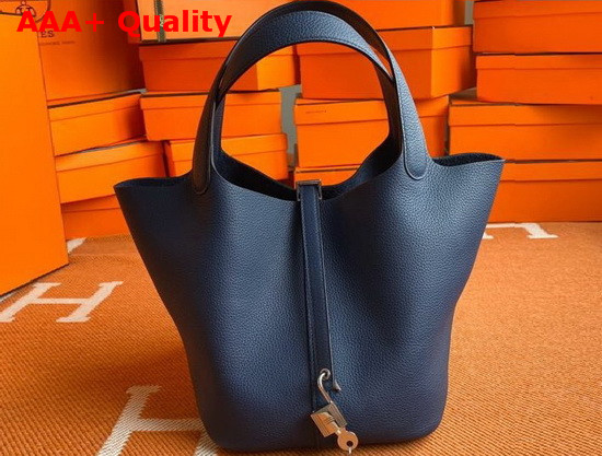 Hermes Picotin Lock 18 Bag in Navy Taurillon Clemence Leather Replica