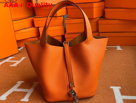 Hermes Picotin Lock 18 Bag in Orange Taurillon Clemence Leather Replica