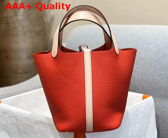 Hermes Picotin Lock 18 Bag in Red Taurillon Clemence Leather with Beige Leather Handle Replica