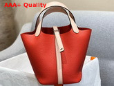 Hermes Picotin Lock 18 Bag in Red Taurillon Clemence Leather with Beige Leather Handle Replica