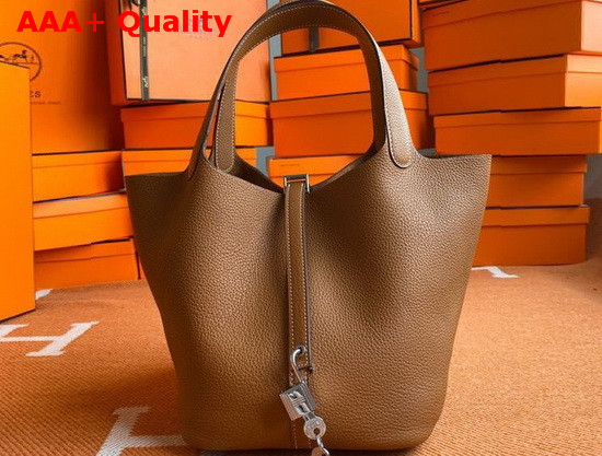 Hermes Picotin Lock 18 Bag in Tan Taurillon Clemence Leather Replica