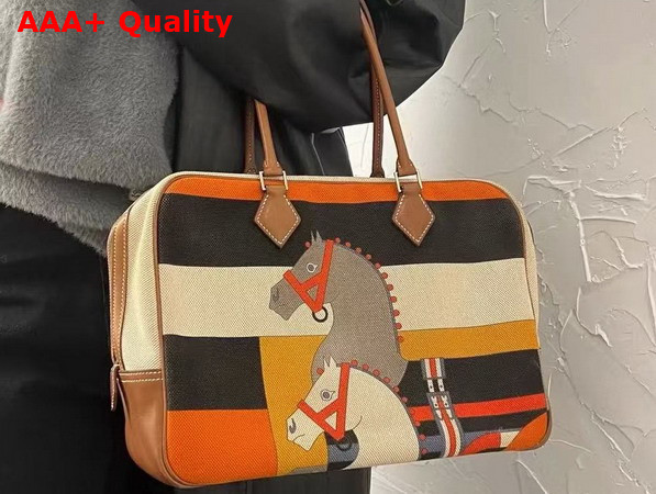 Hermes Plume 28 Multicolor Horse Print Canvas and Swift Calfskin Replica