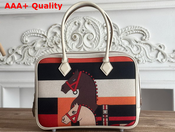 Hermes Plume 28 Multicolor Horse Print Canvas and Swift Calfskin Replica