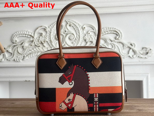Hermes Plume 28 Multicolor Horse Print Canvas and Swift Calfskin Replica