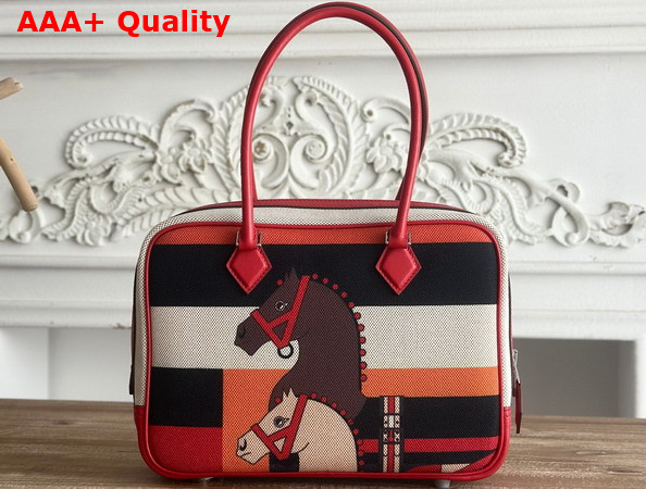Hermes Plume 28 Multicolor Horse Print Canvas and Swift Calfskin Replica