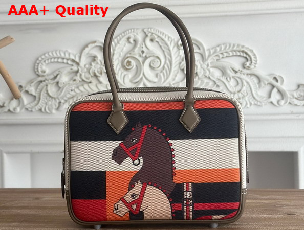 Hermes Plume 28 Multicolor Horse Print Canvas and Swift Calfskin Replica