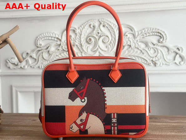 Hermes Plume 28 Multicolor Horse Print Canvas and Swift Calfskin Replica