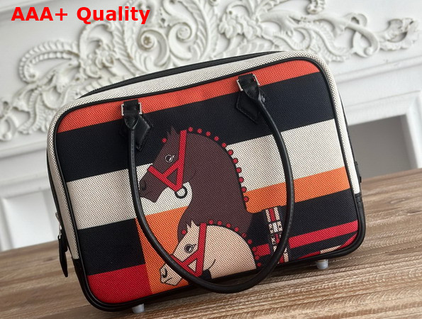 Hermes Plume 28 Multicolor Horse Print Canvas and Swift Calfskin Replica