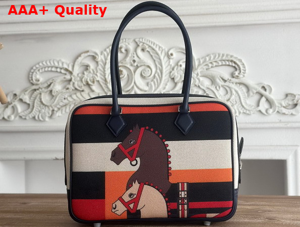 Hermes Plume 28 Multicolor Horse Print Canvas and Swift Calfskin Replica