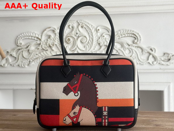 Hermes Plume 28 Multicolor Horse Print Canvas and Swift Calfskin Replica