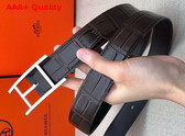 Hermes Quentin Reversible Belt in Chocolate Crocodile Embossed Calfskin Replica