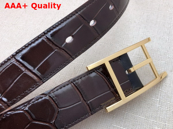 Hermes Quentin Reversible Belt in Chocolate Crocodile Embossed Calfskin Replica