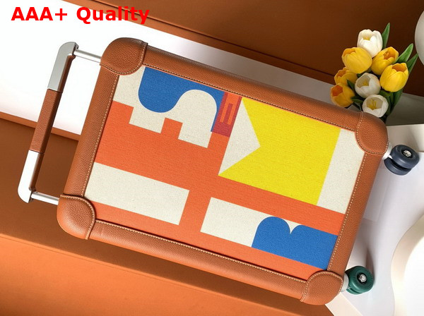 Hermes RMS Cabin Suitcase in Printed Canvas and Cowhide Leather Replica